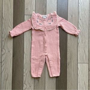 Haute Hippie Pink Baby Romper with Embroidered Collar